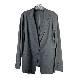 EILEEN FISHER Organic Linen Blazer Gray Jacket Button Notch Lapel Women 14